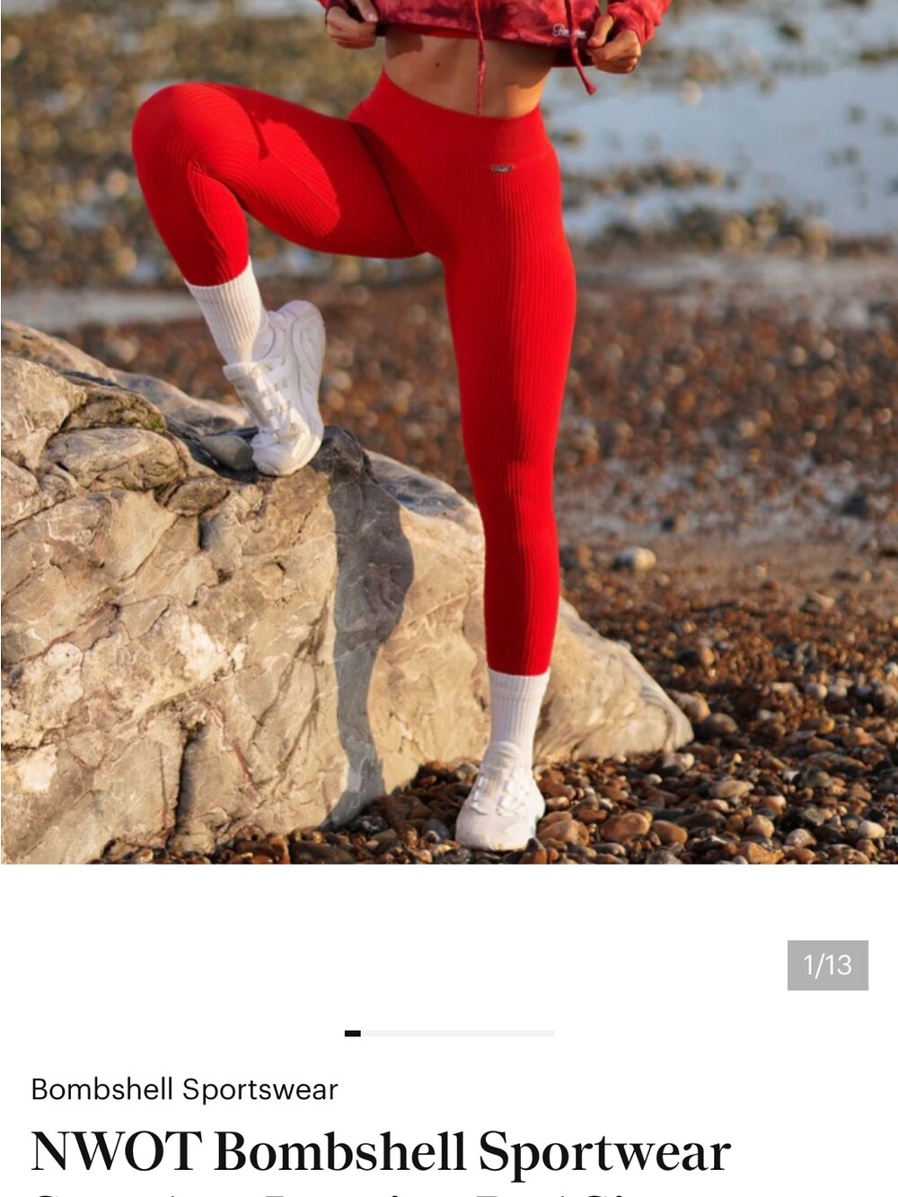 Bombshell Sportswear Bold Red Ribbed High-Waist Leggings
